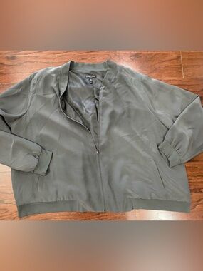 Eileen Fisher Gray Silk Bomber Lightweight Lined Jacket Zip Front Plus Size 3X